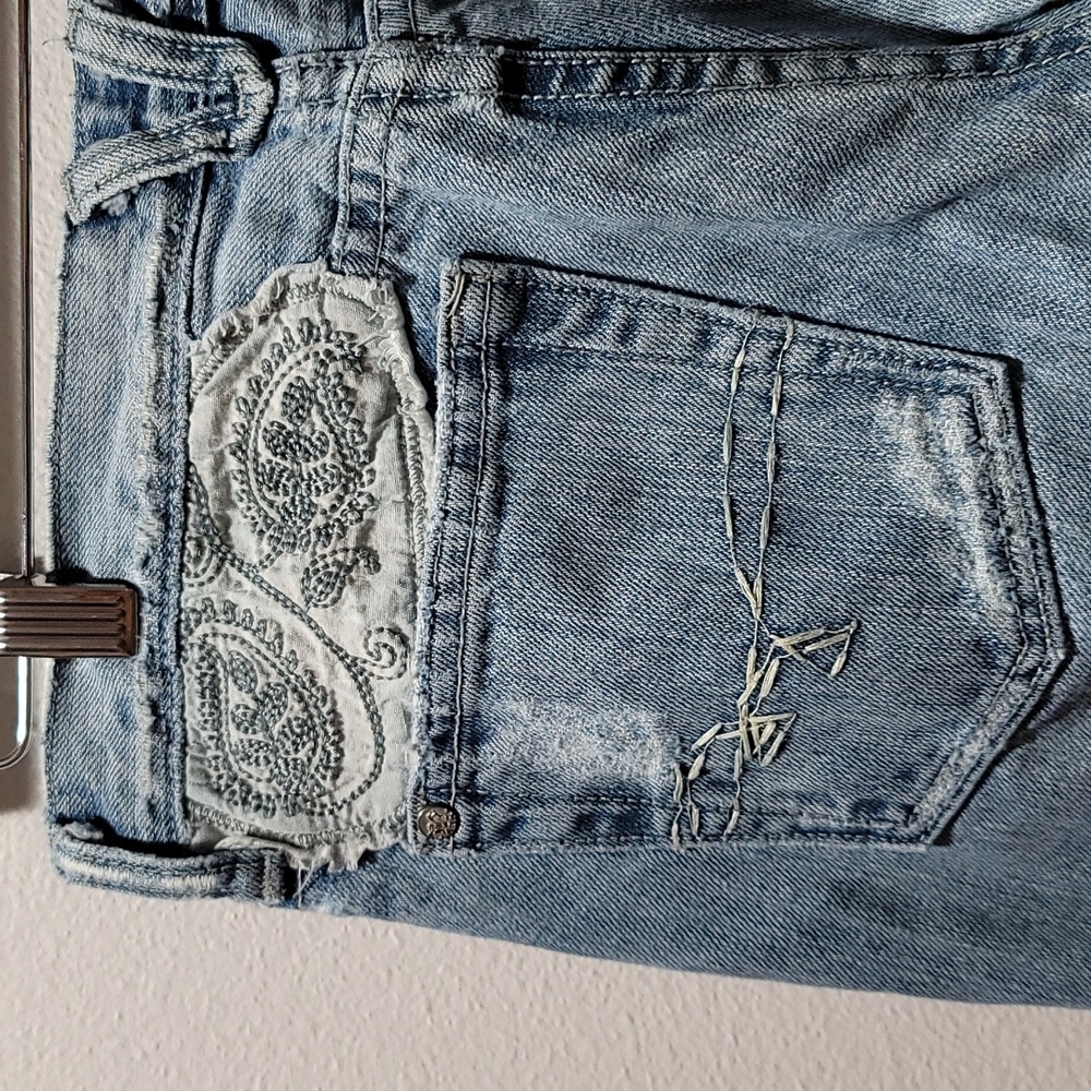 Miss Me Marilyn 26 Bootcut Patchwork Boho Cottagecore Indie Distressed Blue Jean - Picture 14 of 16